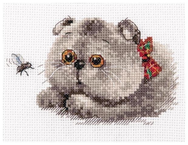 Basik Hunter 0-191 Counted Cross Stitch Kit featuring pet-themed design with threads and white Aida fabric.